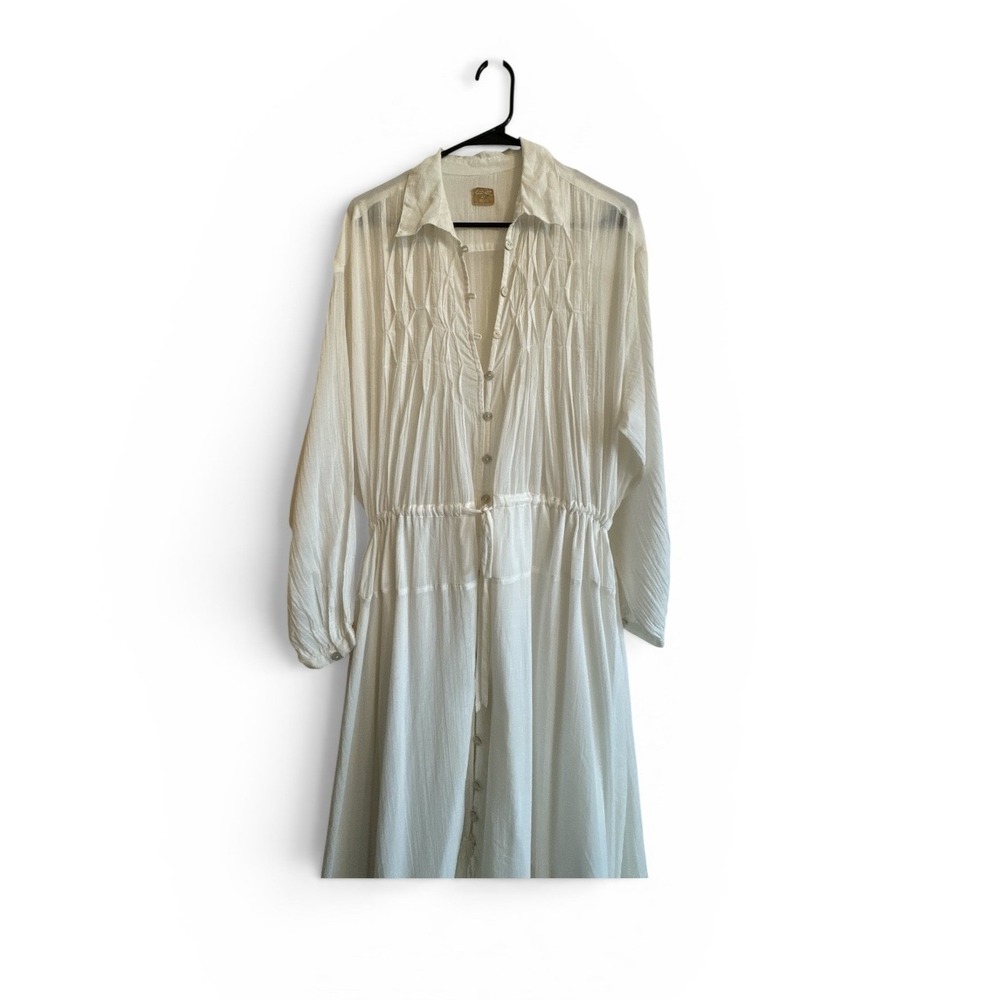 Free People Cream Maxi Button-Front Ruffled Bohemian Sea La Vie Dress - Picture 3 of 16